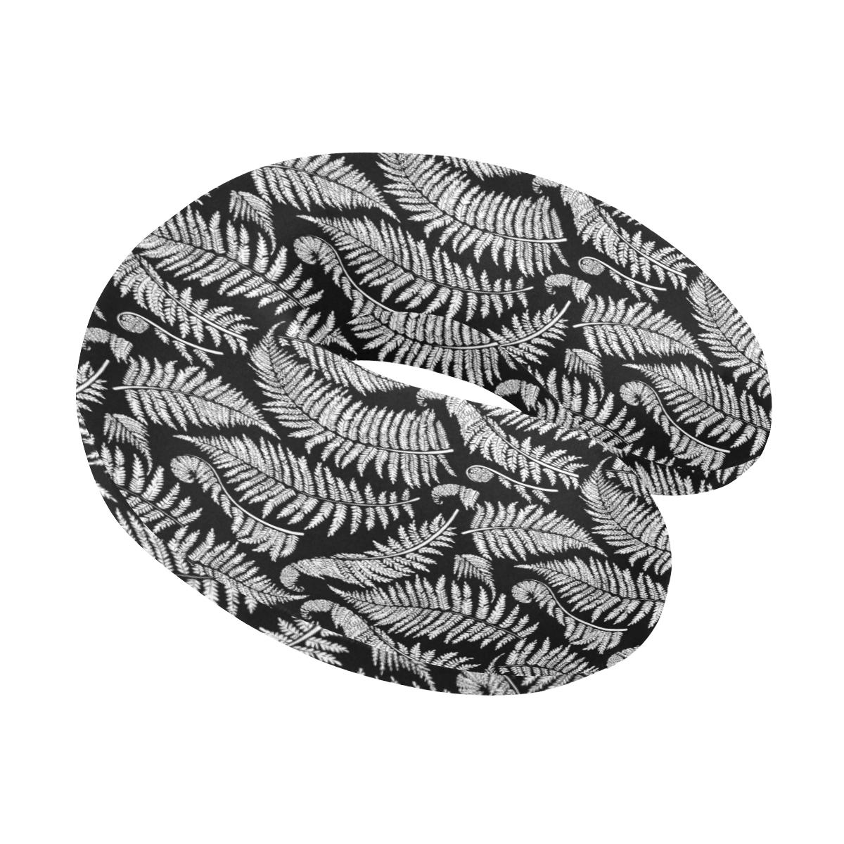 Fern Leave Black White Print Pattern U-Shaped Travel Neck Pillow-JTAMIGO.COM