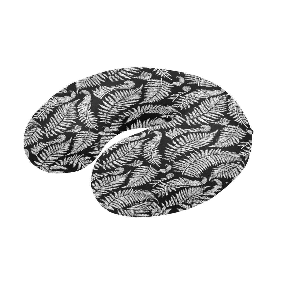 Fern Leave Black White Print Pattern U-Shaped Travel Neck Pillow-JTAMIGO.COM