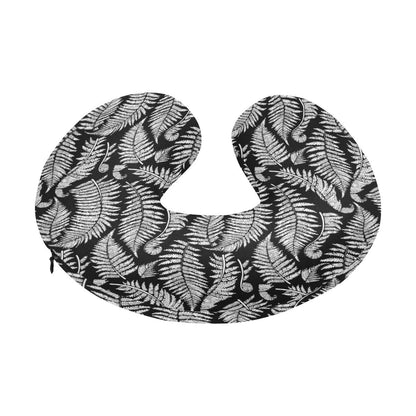 Fern Leave Black White Print Pattern U-Shaped Travel Neck Pillow-JTAMIGO.COM