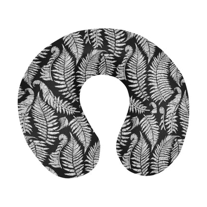 Fern Leave Black White Print Pattern U-Shaped Travel Neck Pillow-JTAMIGO.COM