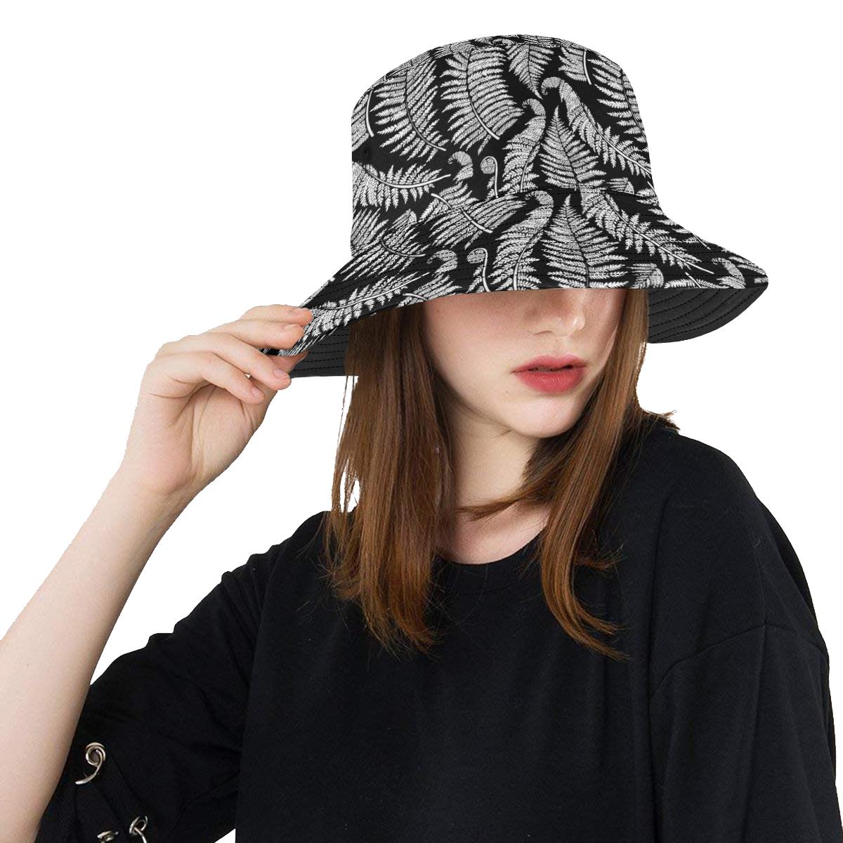 Fern Leave Black White Print Pattern Unisex Bucket Hat
