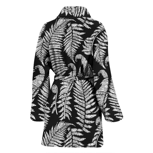 Fern Leave Black White Print Pattern Women Bath Robe-JTAMIGO.COM