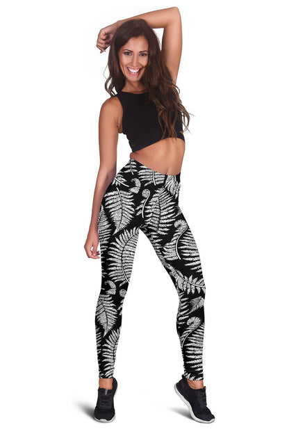 Fern Leave Black White Print Pattern Women Leggings