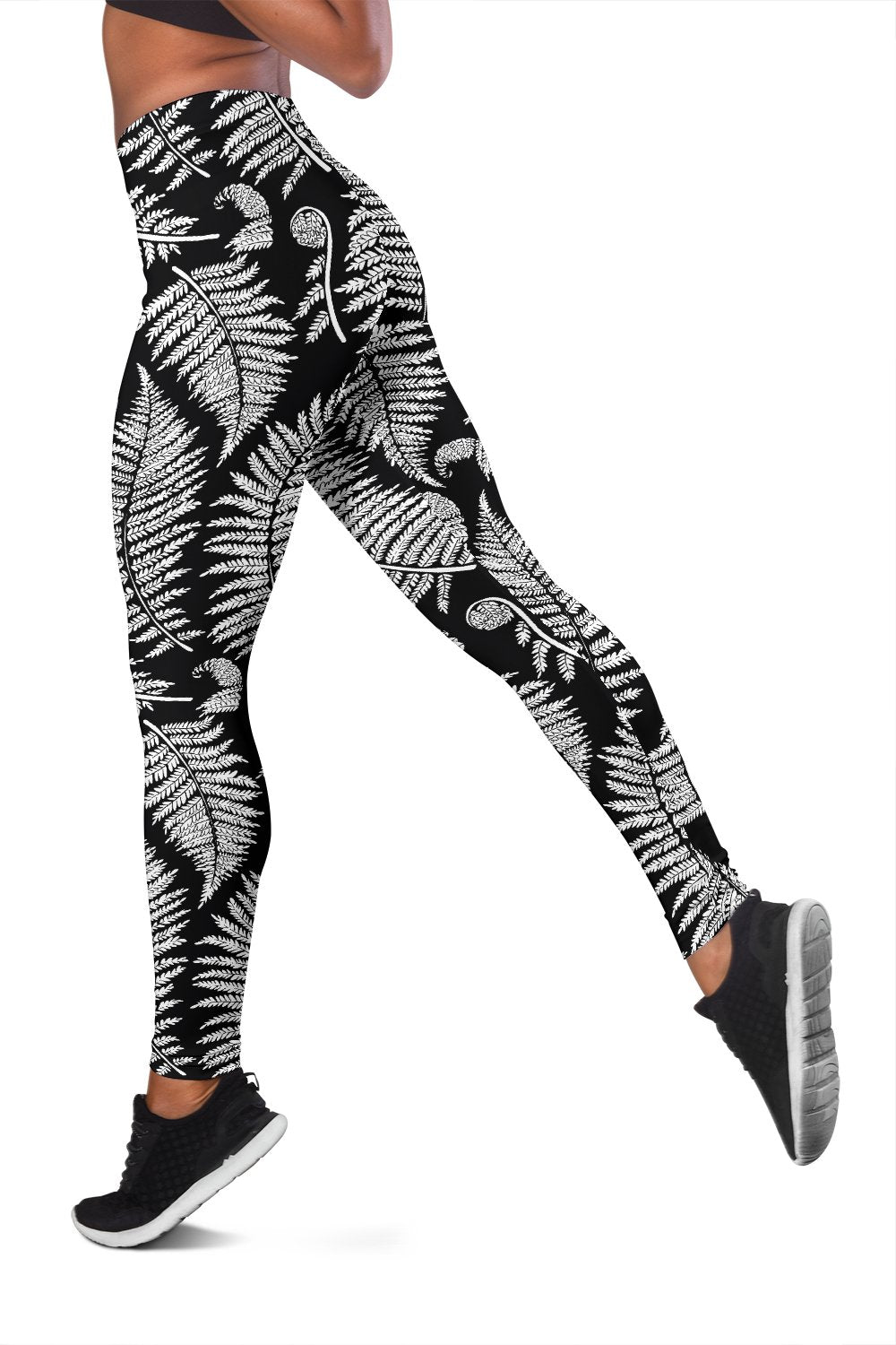 Fern Leave Black White Print Pattern Women Leggings