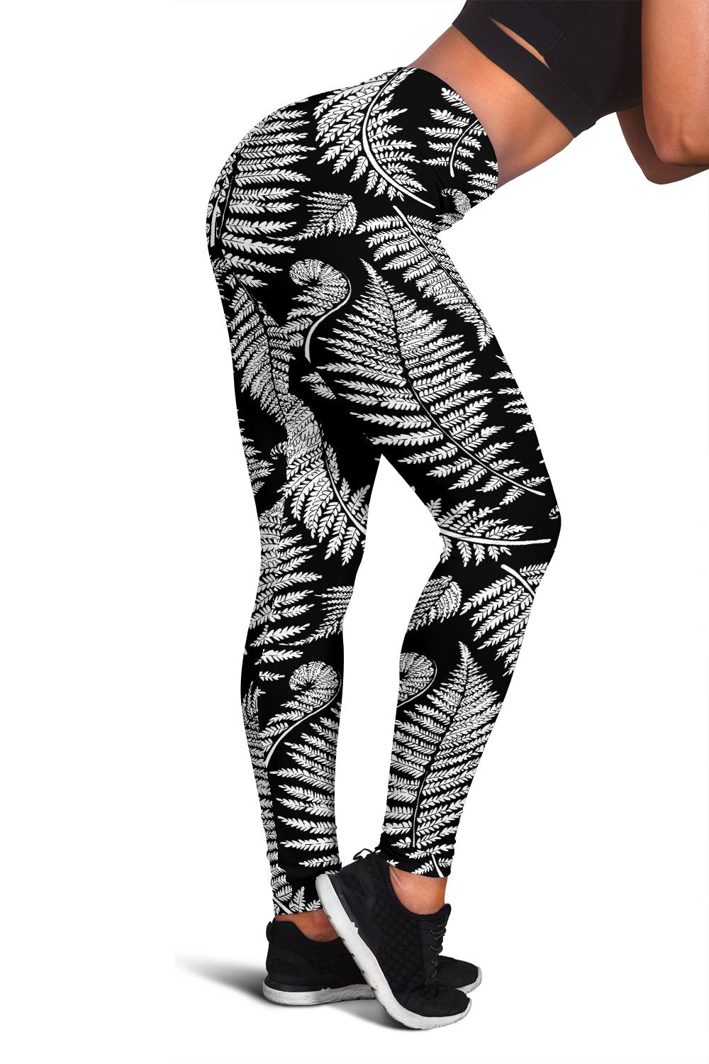 Fern Leave Black White Print Pattern Women Leggings