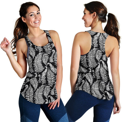 Fern Leave Black White Print Pattern Women Racerback Tank Top