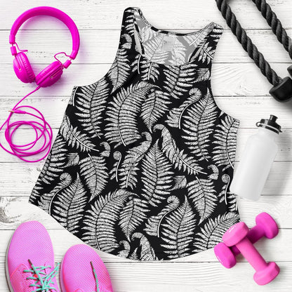 Fern Leave Black White Print Pattern Women Racerback Tank Top