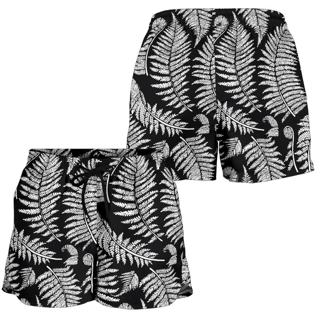 Fern Leave Black White Print Pattern Women Shorts-JTAMIGO.COM