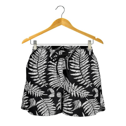Fern Leave Black White Print Pattern Women Shorts-JTAMIGO.COM