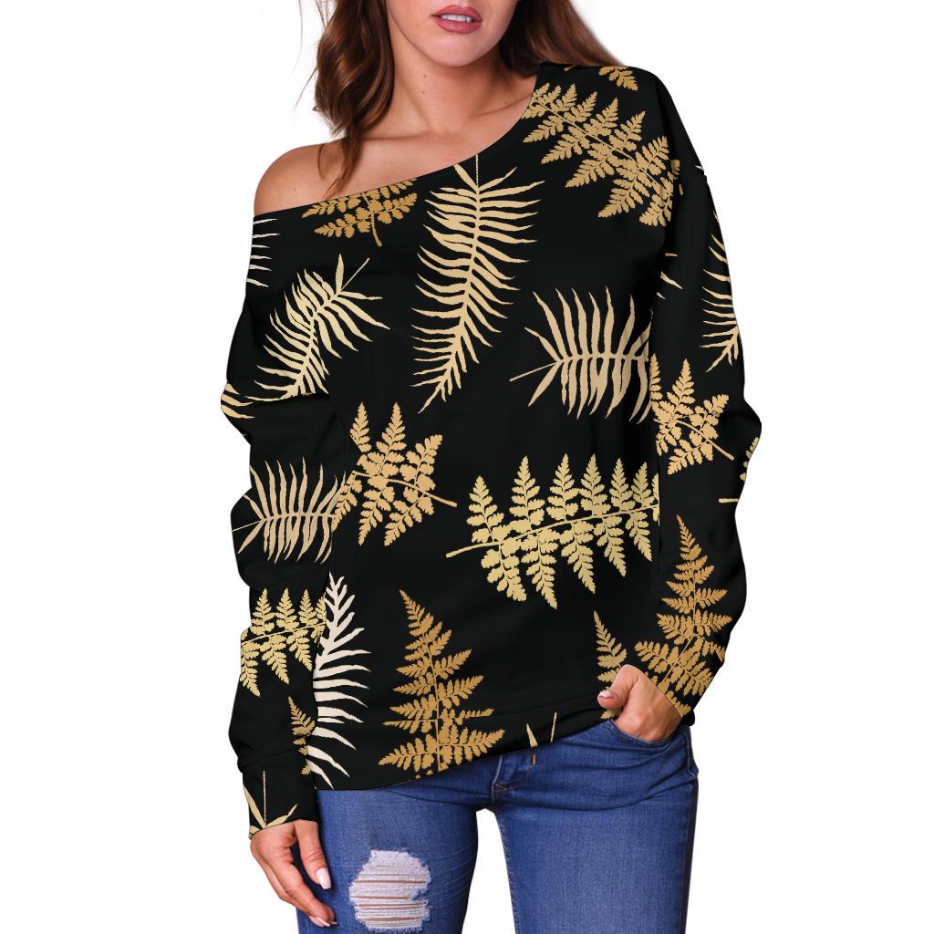 Fern Leave Bright Print Pattern Off Shoulder Sweatshirt