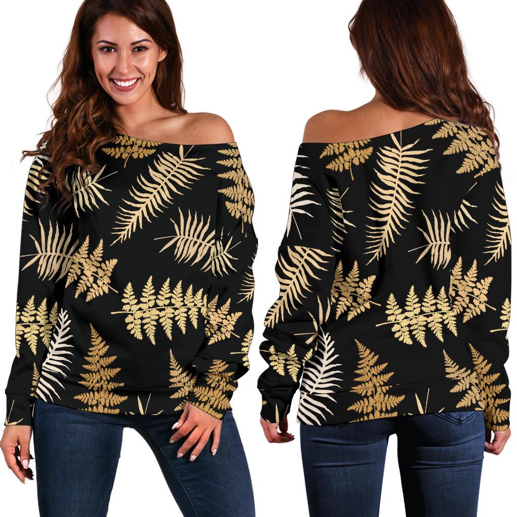 Fern Leave Bright Print Pattern Off Shoulder Sweatshirt