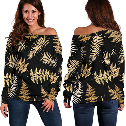 Fern Leave Bright Print Pattern Off Shoulder Sweatshirt