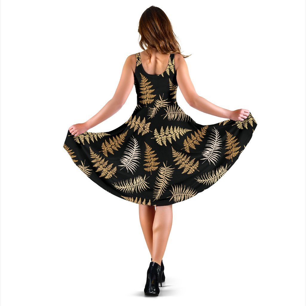 Fern Leave Bright Print Pattern Sleeveless Dress