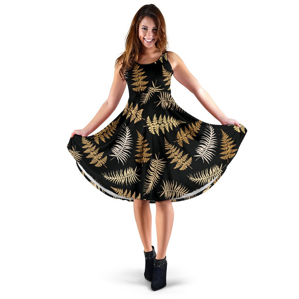Fern Leave Bright Print Pattern Sleeveless Dress