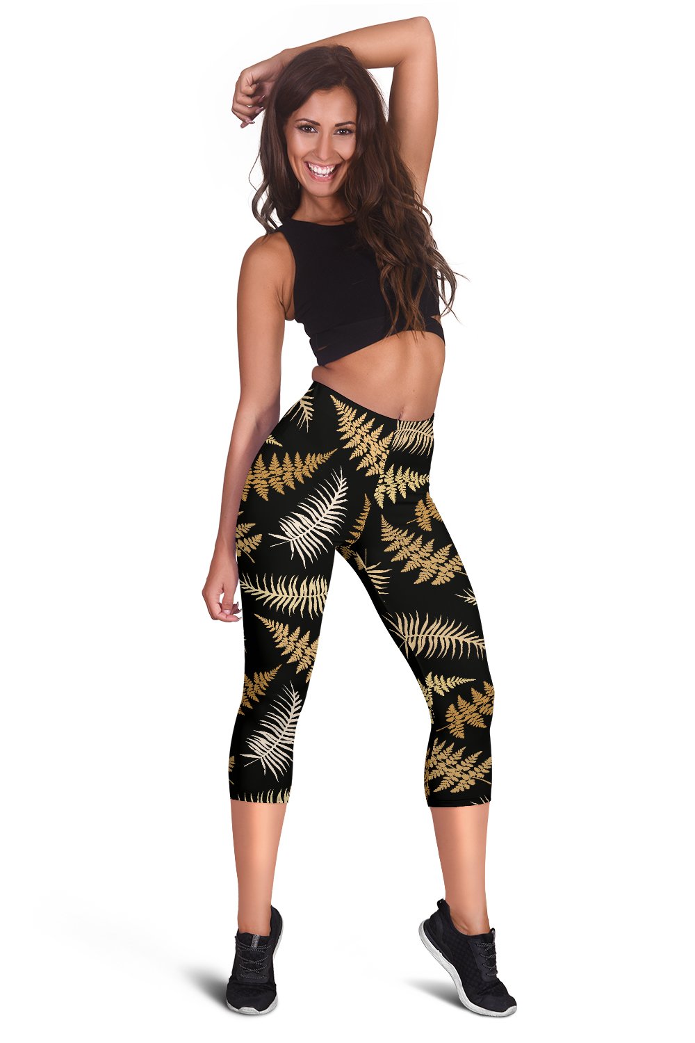 Fern Leave Bright Print Pattern Women Capris