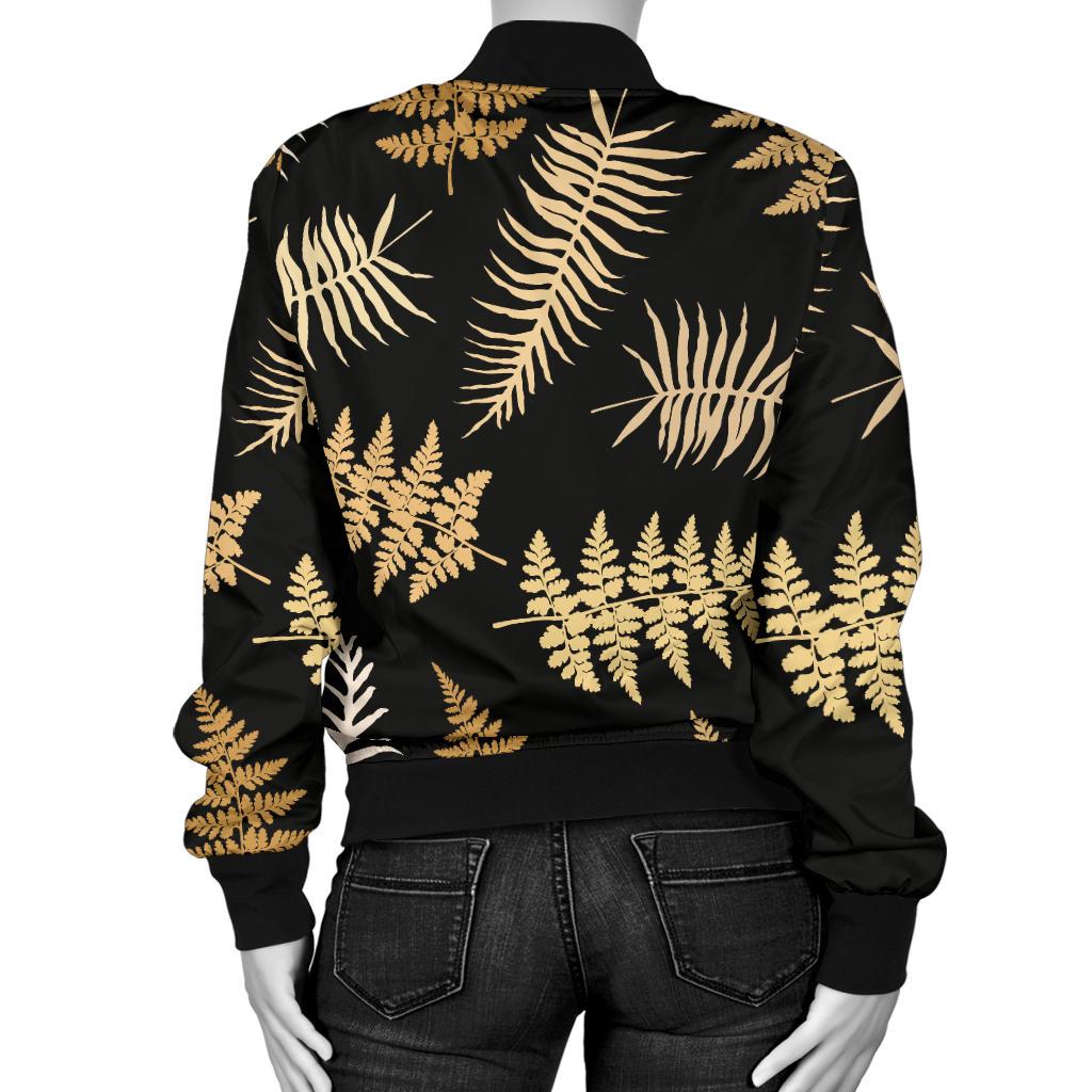 Fern Leave Bright Print Pattern Women Casual Bomber Jacket