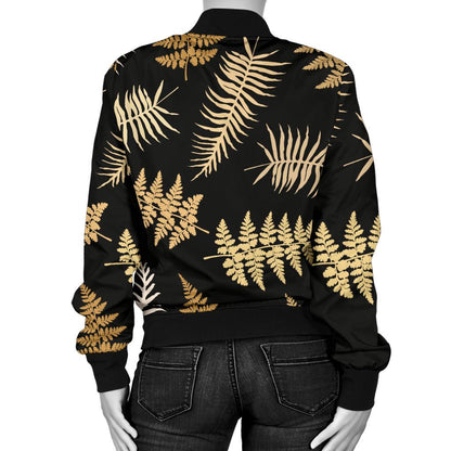Fern Leave Bright Print Pattern Women Casual Bomber Jacket