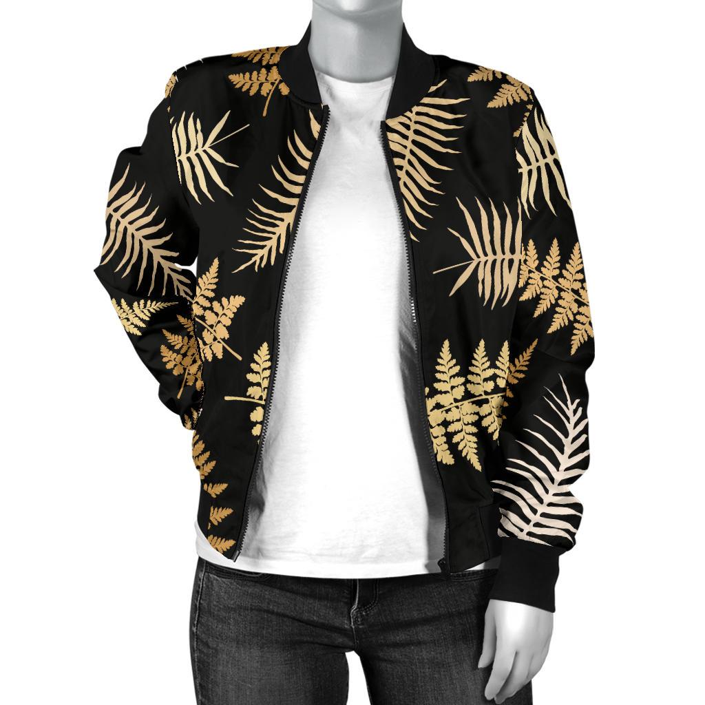 Fern Leave Bright Print Pattern Women Casual Bomber Jacket