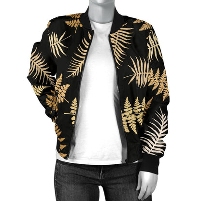 Fern Leave Bright Print Pattern Women Casual Bomber Jacket