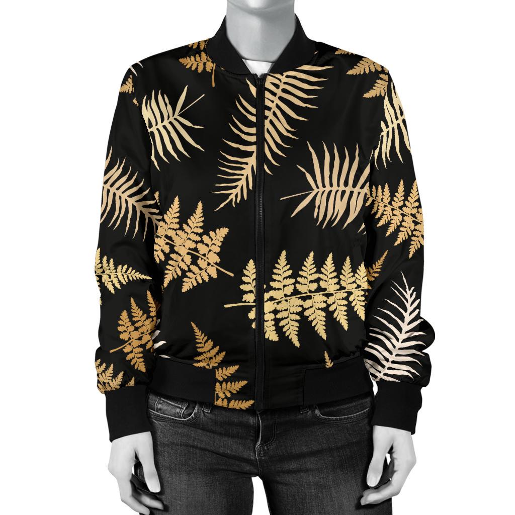 Fern Leave Bright Print Pattern Women Casual Bomber Jacket