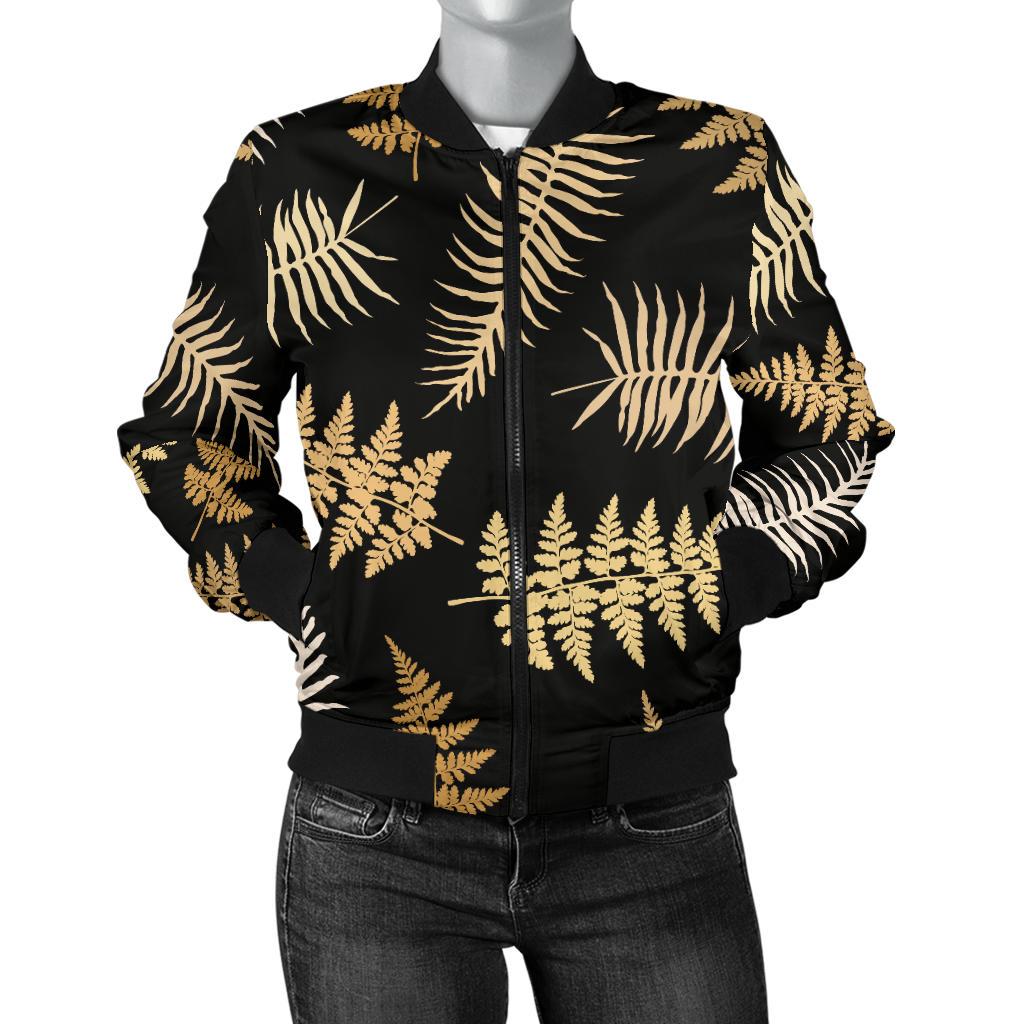 Fern Leave Bright Print Pattern Women Casual Bomber Jacket