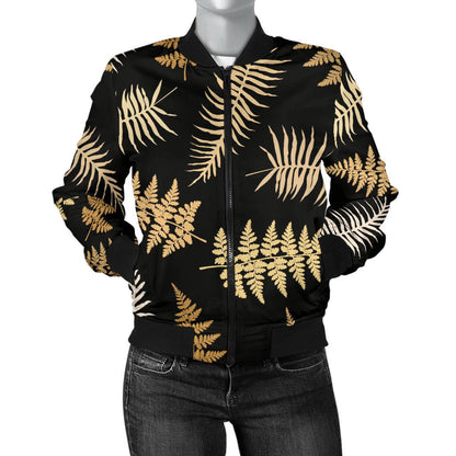 Fern Leave Bright Print Pattern Women Casual Bomber Jacket