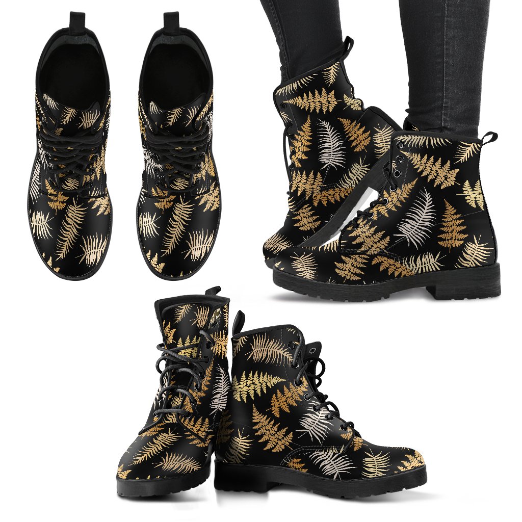 Fern Leave Bright Print Pattern Women Leather Boots-JTAMIGO.COM
