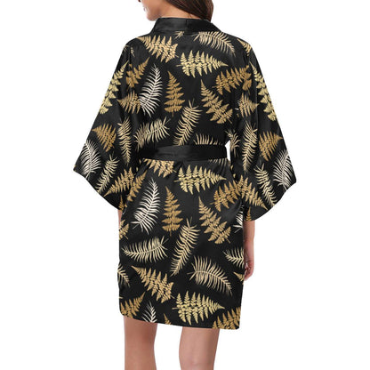 Fern Leave Bright Print Pattern Women Short Kimono Robe