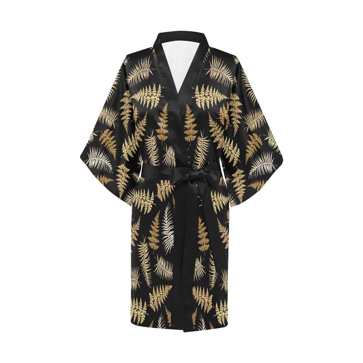 Fern Leave Bright Print Pattern Women Short Kimono Robe