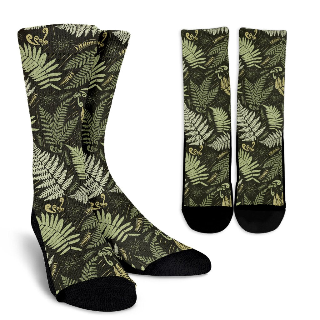 Fern Leave Green Print Pattern Crew Socks