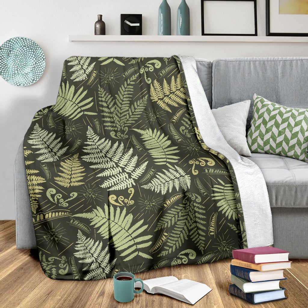 Fern Leave Green Print Pattern Fleece Blanket