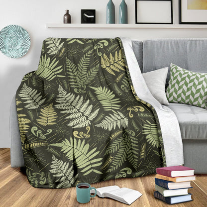 Fern Leave Green Print Pattern Fleece Blanket