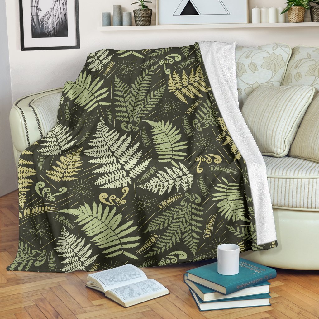 Fern Leave Green Print Pattern Fleece Blanket