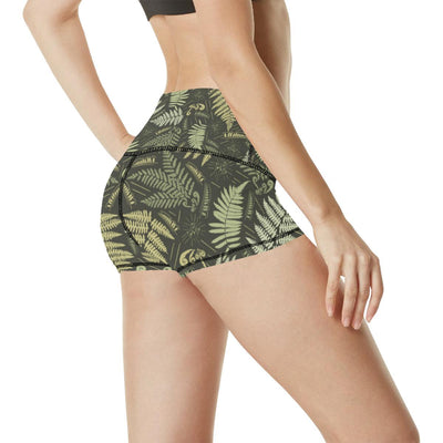 Fern Leave Green Print Pattern High Waisted Spandex Shorts-JTAMIGO.COM