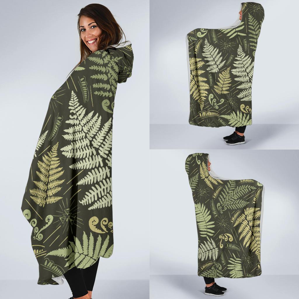 Fern Leave Green Print Pattern Hooded Blanket-JTAMIGO.COM