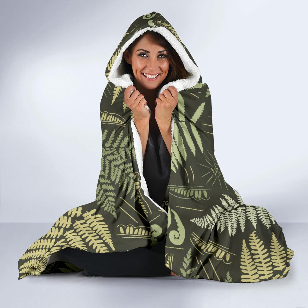 Fern Leave Green Print Pattern Hooded Blanket-JTAMIGO.COM