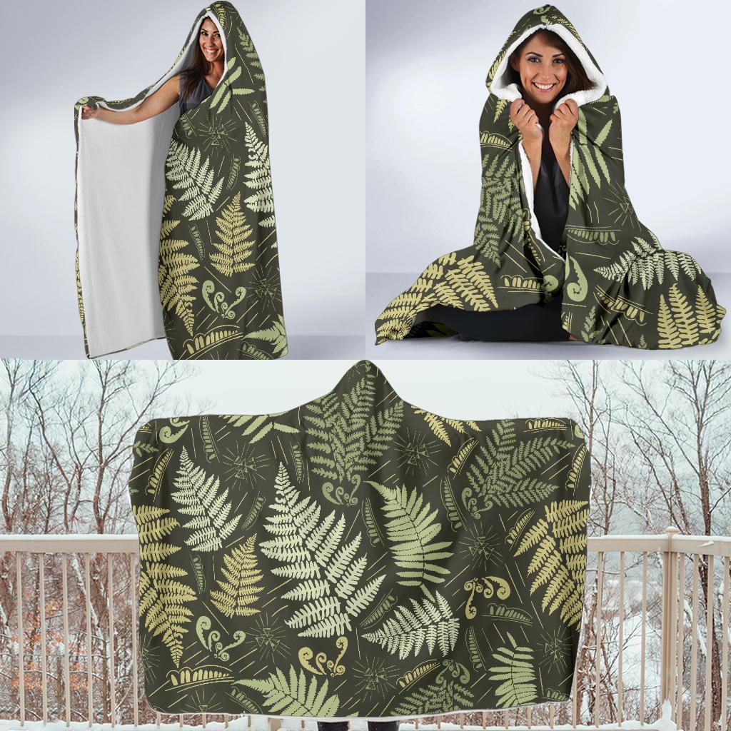 Fern Leave Green Print Pattern Hooded Blanket-JTAMIGO.COM