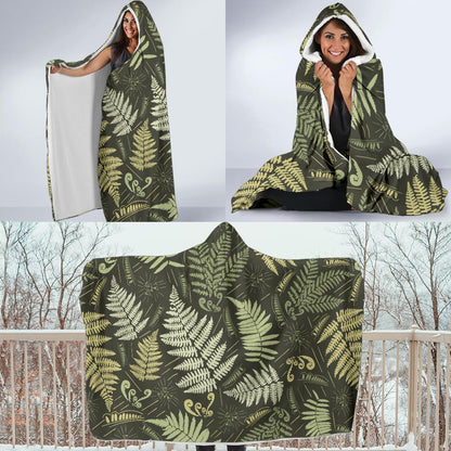 Fern Leave Green Print Pattern Hooded Blanket-JTAMIGO.COM