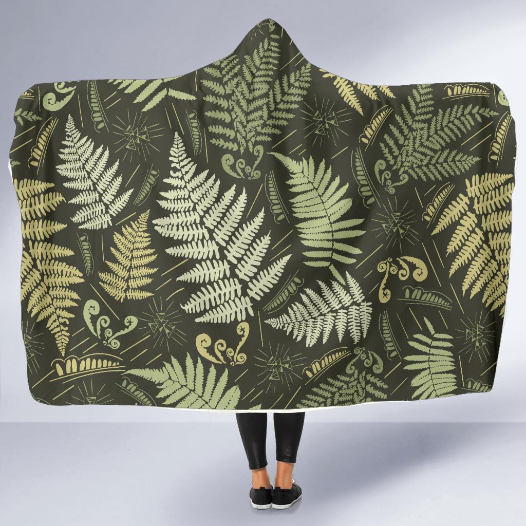 Fern Leave Green Print Pattern Hooded Blanket-JTAMIGO.COM