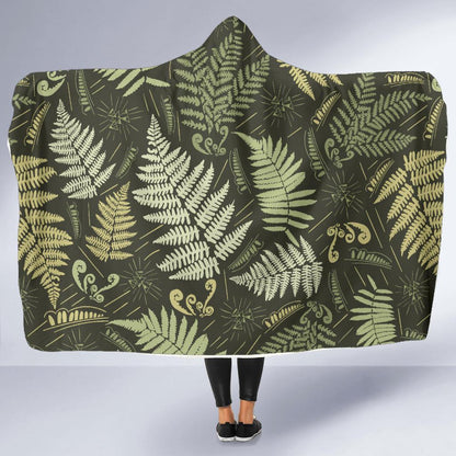 Fern Leave Green Print Pattern Hooded Blanket-JTAMIGO.COM