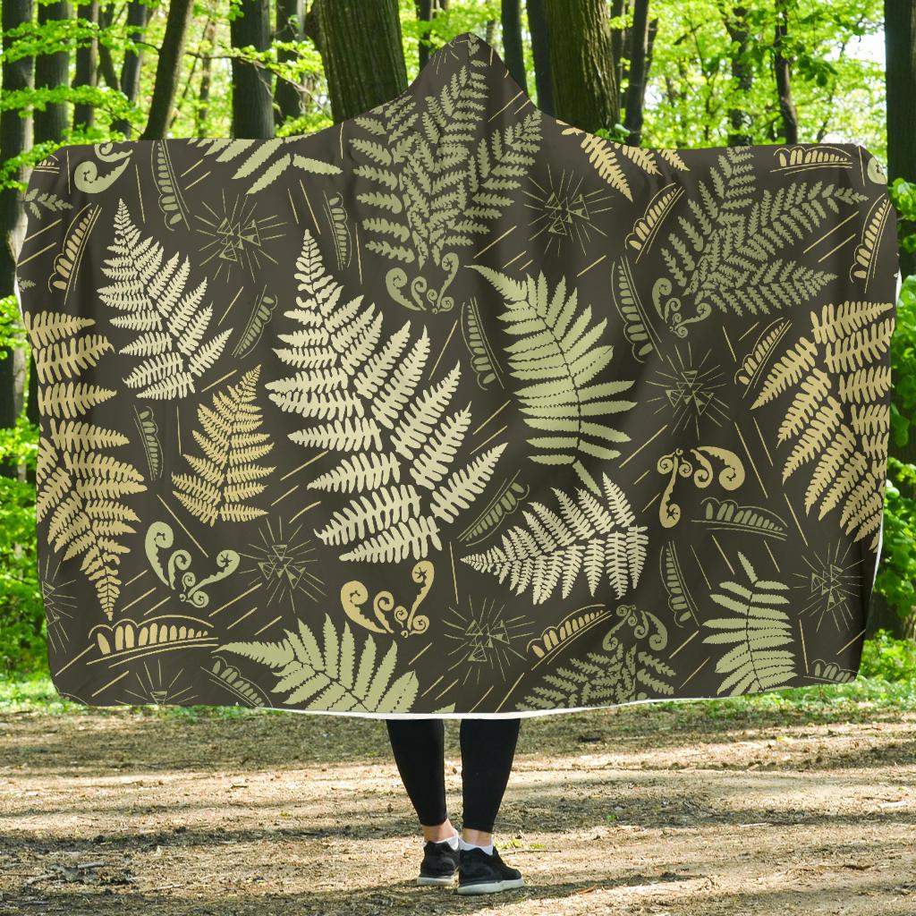Fern Leave Green Print Pattern Hooded Blanket-JTAMIGO.COM