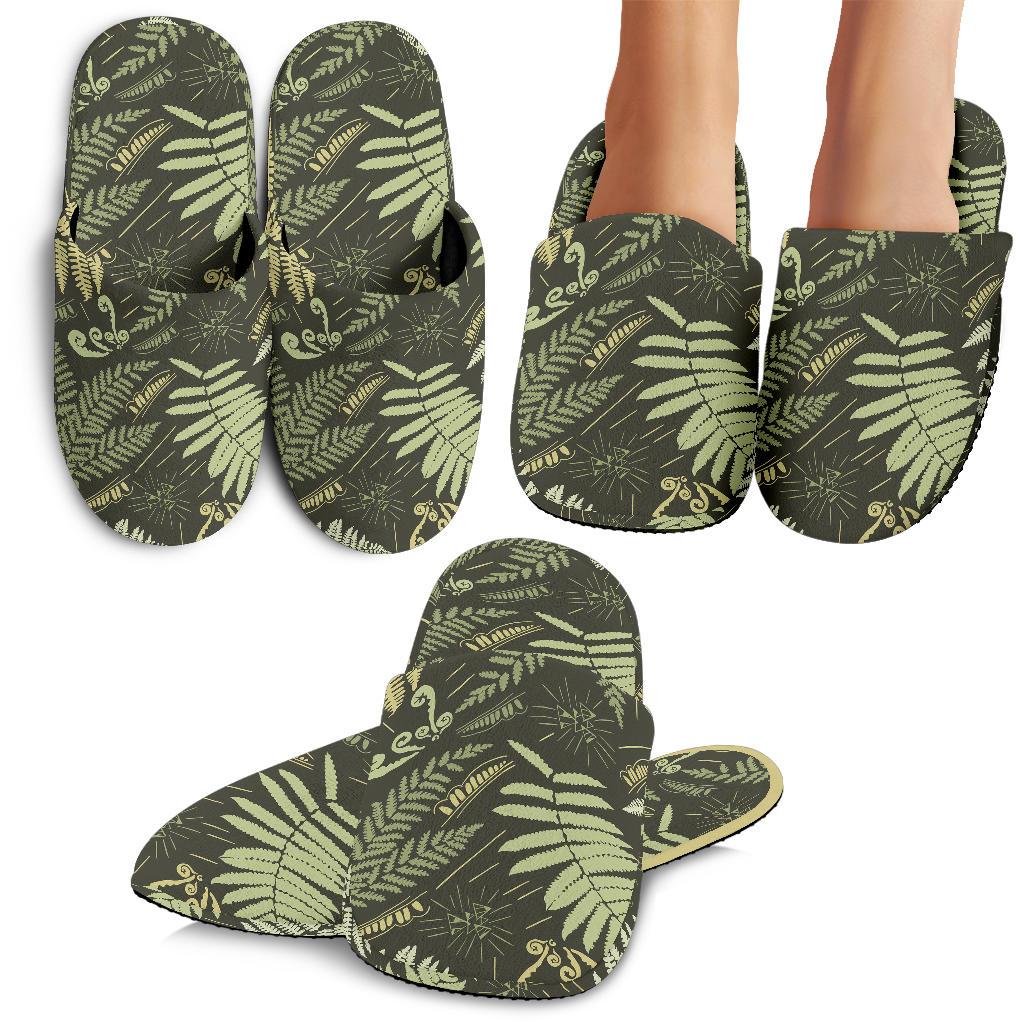 Fern Leave Green Print Pattern House Slippers