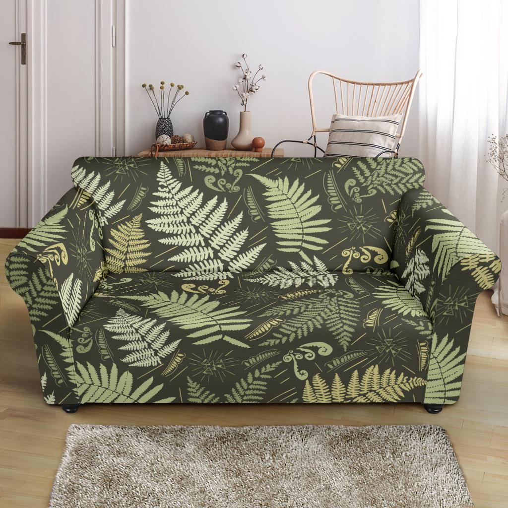 Fern Leave Green Print Pattern Loveseat Slipcover-JTAMIGO.COM