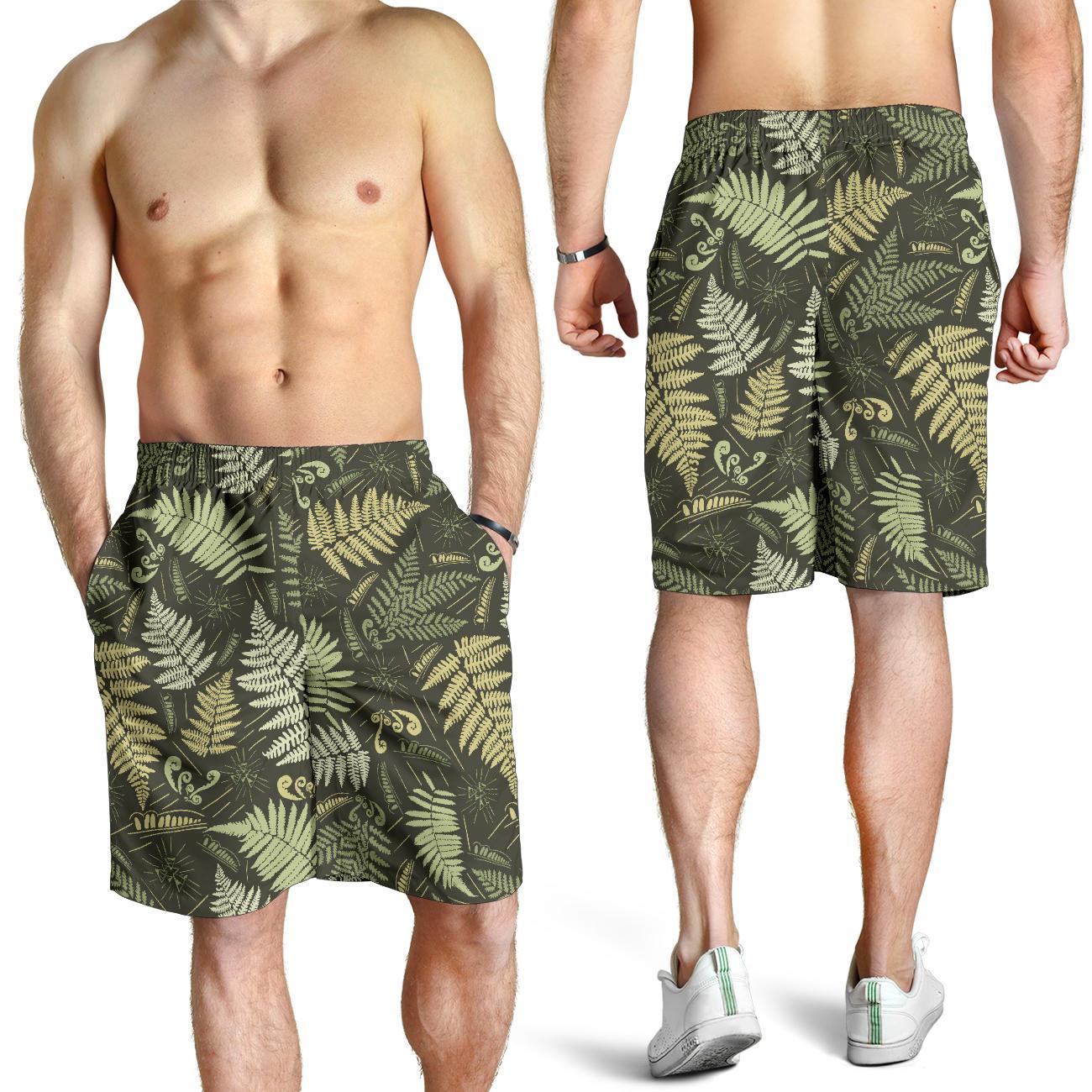 Fern Leave Green Print Pattern Mens Shorts-JTAMIGO.COM