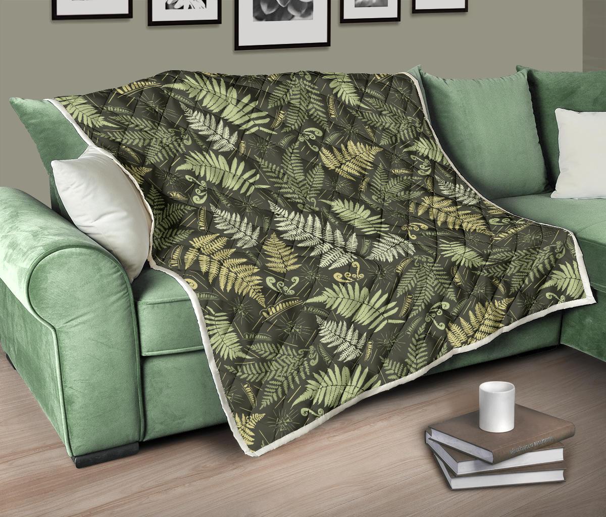 Fern Leave Green Print Pattern Premium Quilt-JTAMIGO.COM