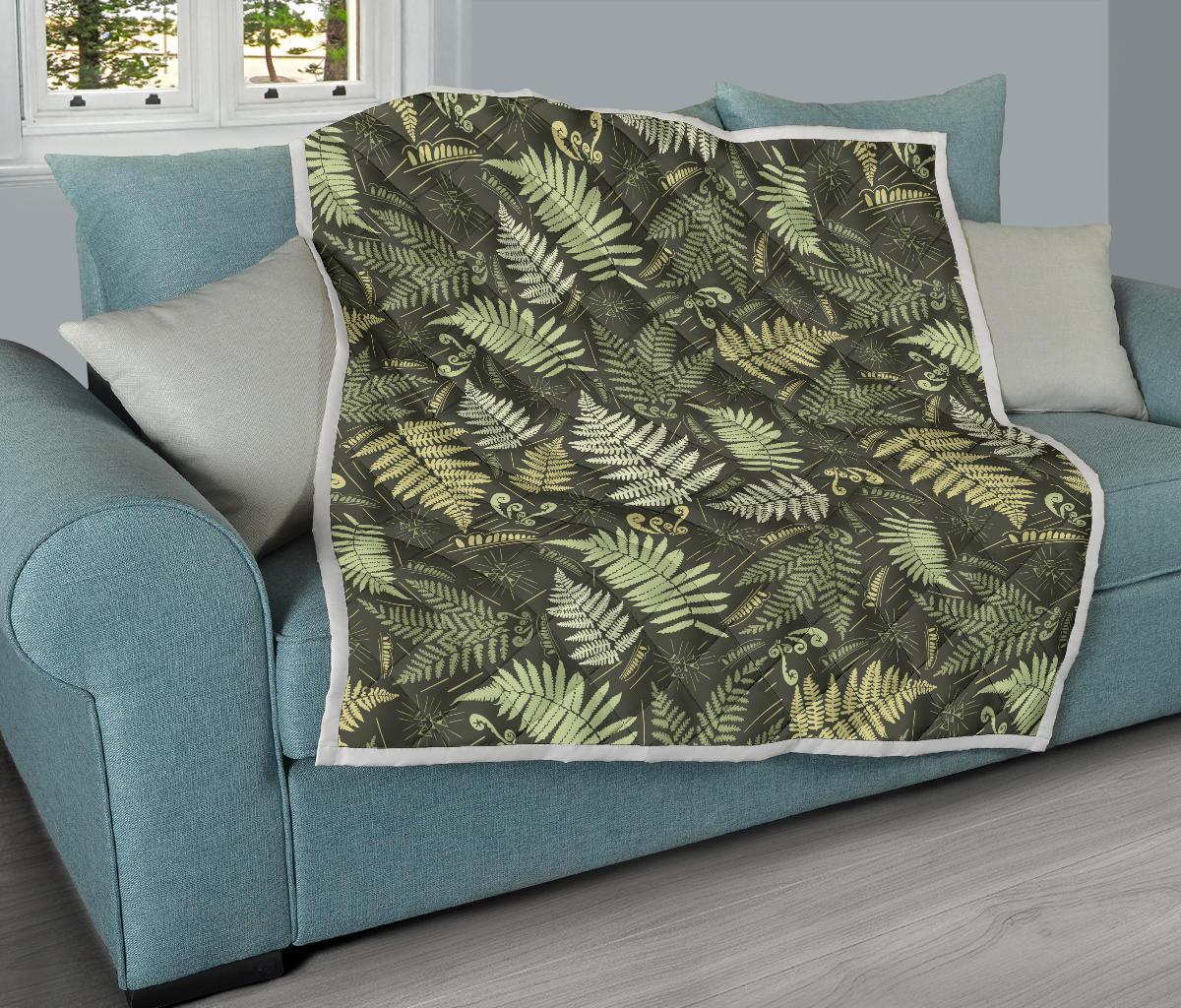 Fern Leave Green Print Pattern Premium Quilt-JTAMIGO.COM