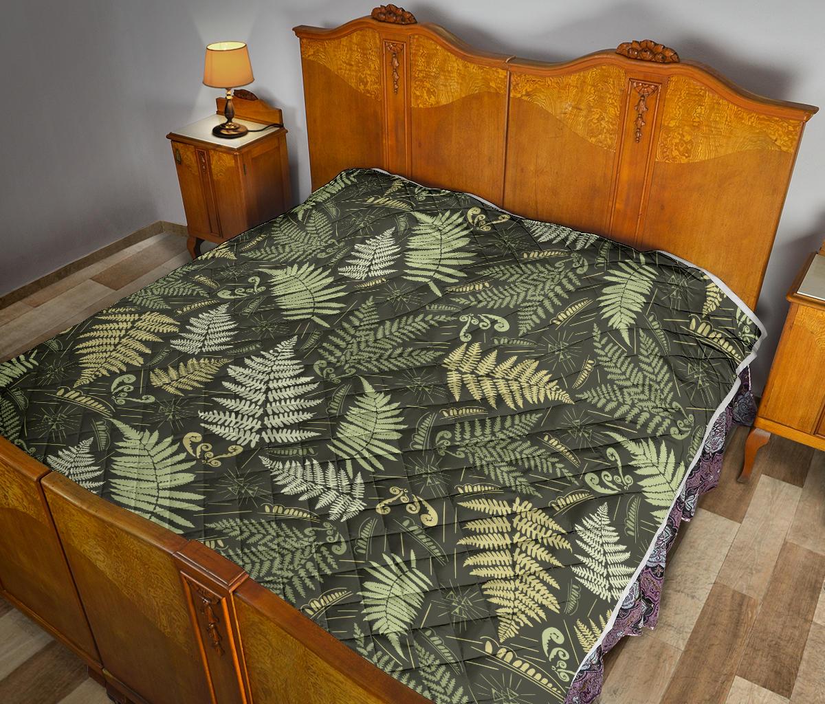 Fern Leave Green Print Pattern Premium Quilt-JTAMIGO.COM