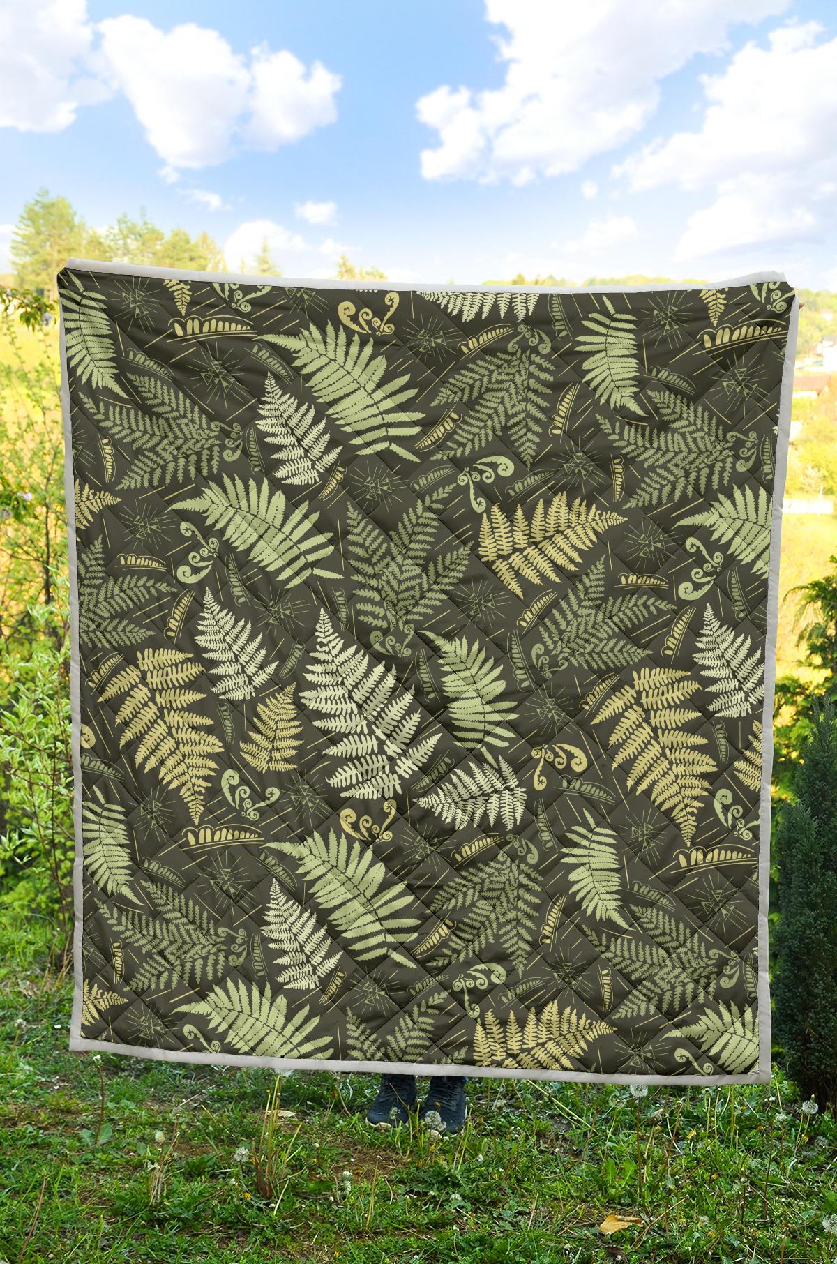 Fern Leave Green Print Pattern Premium Quilt-JTAMIGO.COM