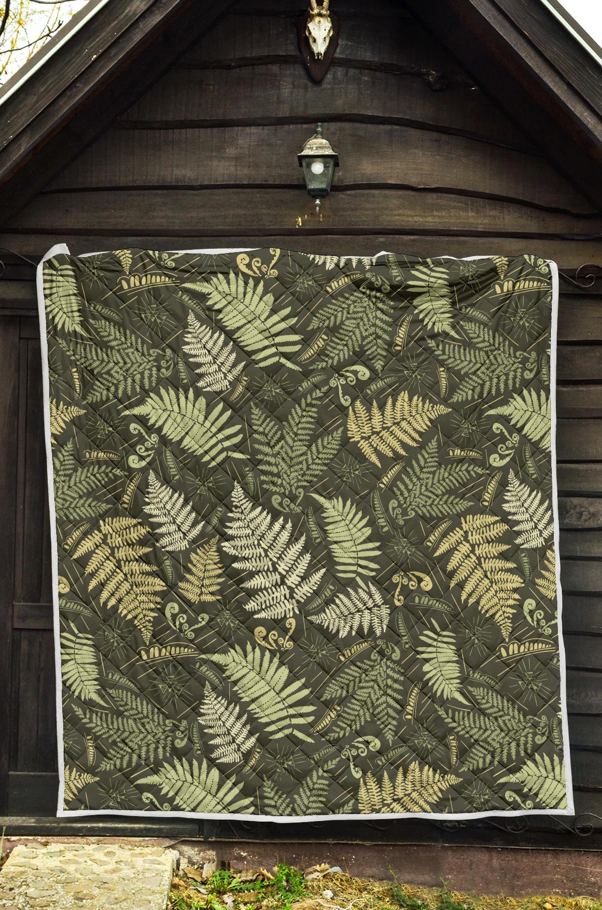 Fern Leave Green Print Pattern Premium Quilt-JTAMIGO.COM