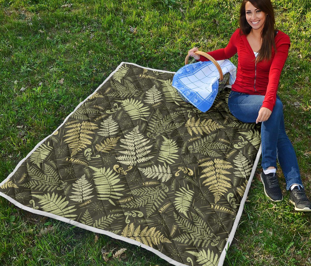 Fern Leave Green Print Pattern Premium Quilt-JTAMIGO.COM